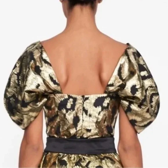 NWT Zara Metallic Gold Black Crop Top Size Medium - Picture 8 of 11